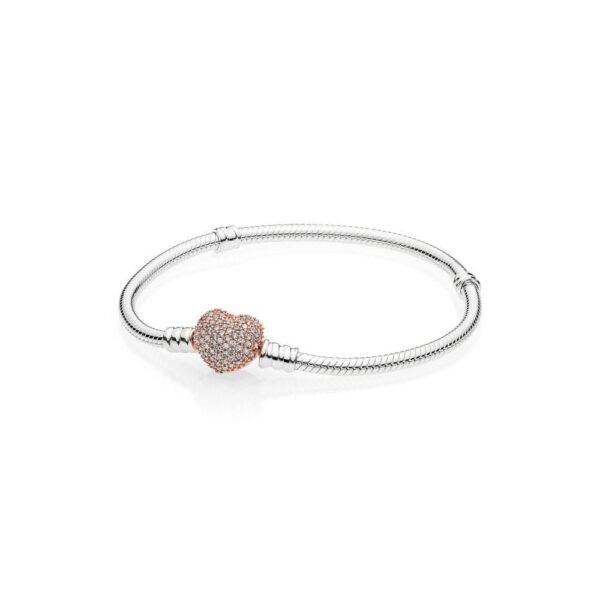 Pandora 586292CZ Rose Pave Heart Clip Moments Silver Bracelet 17 cm
