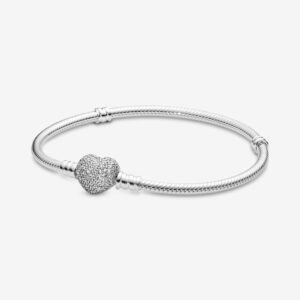 Pandora 590727CZ-19 Moments Sparkling Heart Clasp Snake Chain Bracelet