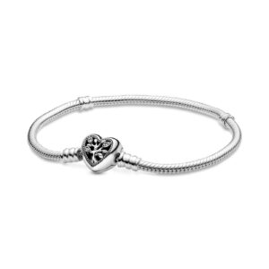 Pandora 598827C01-17 Moments Family Tree Heart Clasp Snake Chain Bracelet