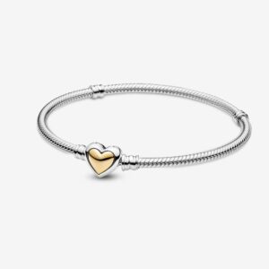 Pandora 599380C00-19 Domed Golden Heart Clasp Snake Chain Bracelet