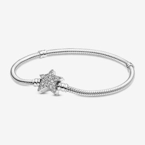 Pandora 599639C01-17 Moments Asymmetric Star Clasp Snake Chain Bracelet