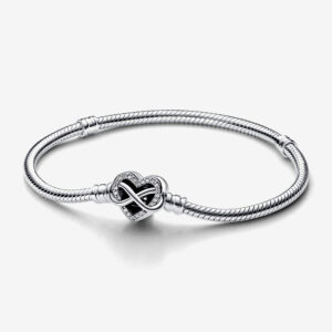 Pandora Moments Sparkling Infinity Heart Clasp Snake Chain Bracelet 17 cm