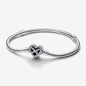 Pandora Moments Sparkling Infinity Heart Clasp Snake Chain Bracelet 20 cm