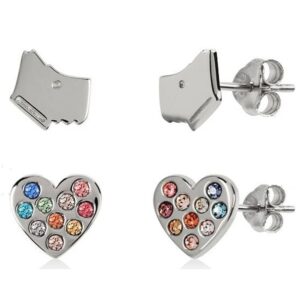 Radley Jewellery Sterling Silver Dog & Coloured Stone Heart Earring Set RYJ1139